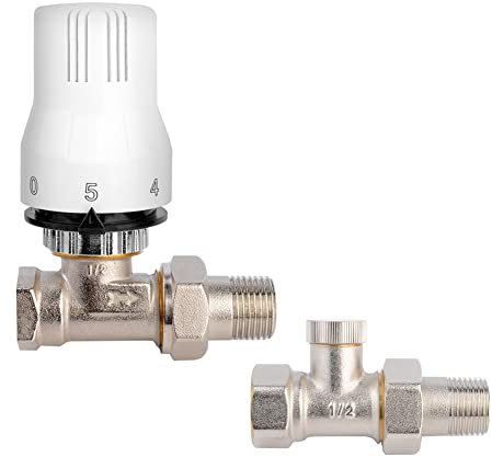 S SIENOC Robinet thermostatique tête thermostatique pour radiateur Kit de raccordement à vis (1/2 Kit de thermostat passage + RLV)