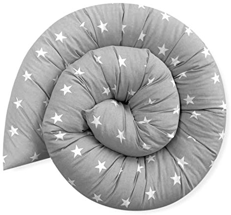 Bebeloo Bettschlange Bettkissen Seitenschläferkissen Nackenrolle Schlafkissen Kuschelschlange Stillkissen Zierkissen Zugluftstopper Body Pillow Baumwolle (Sternchen Grau, 300 cm)