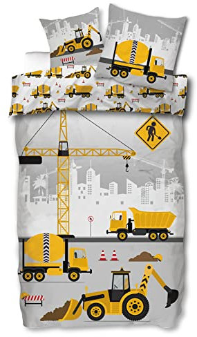 SkyBrands Bettwäsche 100x135 Junge Kinderbettwäsche 40x60 Kissen-Bezug [Baumwolle] Traktor Bettwäsche Bagger Bettwäsche Baustelle