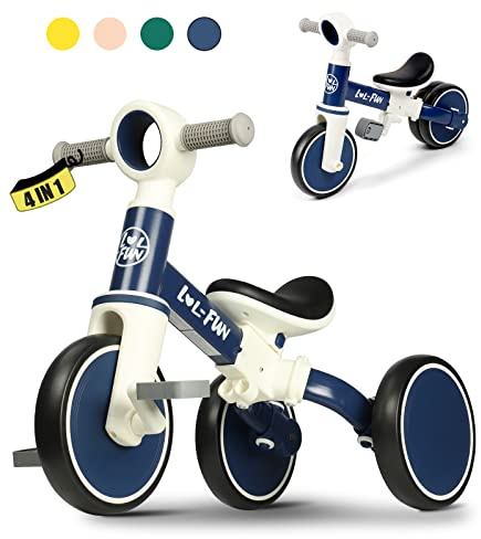 LOL-FUN Baby Balance Bike Toy for 1 2 Year Old Boys Girls Gift Toddler Tricycle 1-3 Year Old with Removable Pedal, 4 in 1 Trike for Ages 1-3 Present