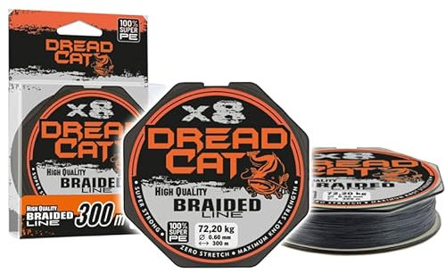 Geflochtene Schnur DREADCAT 8X Wels Wallerschnur 300m Spule (0,40mm/47,10kg)