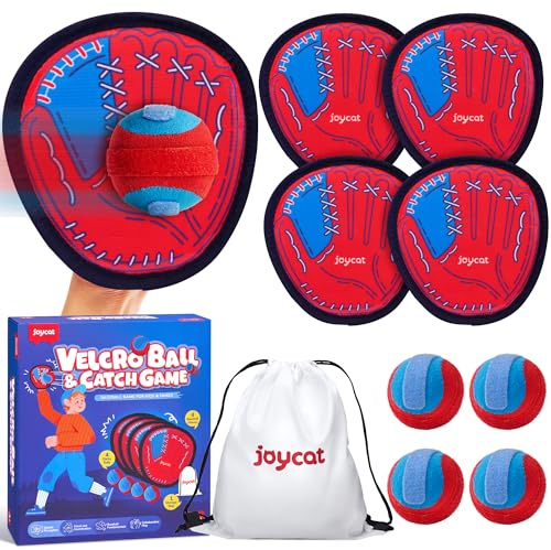 JoyCat Toss and Catch Ball Game for Kids, 4 Paddle Sticky Ball Set, Toddler Baseball Catch Toy, Outdoor Game for Beach, Yard&Camping, Family Sports Easter Basket Stuffer Gift for Boys Girls Ages 3-12