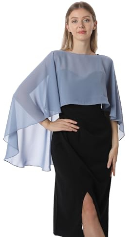 Hotshawl Capelets Mantello da donna in chiffon, scialli e sciarpe per abito da sera o da sposa, Blu polvere, taglia unica