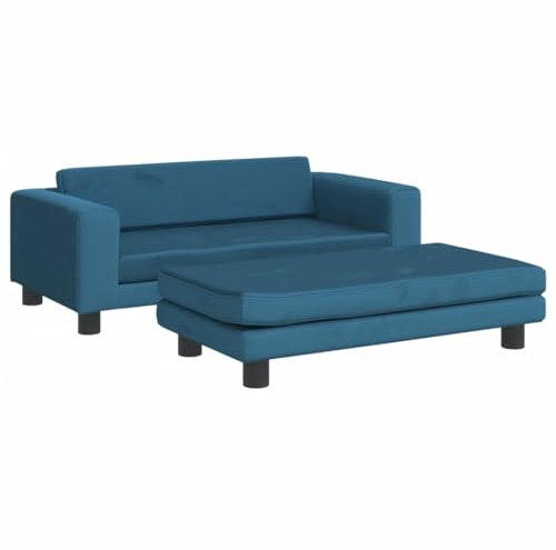 vidaXL Kindersofa mit Hocker, Couch für Kinder, Kindercouch mit runden Kanten, Kindersessel Minisofa Polstersofa Kindermöbel Sofa Kinderzimmer, Blau Samt