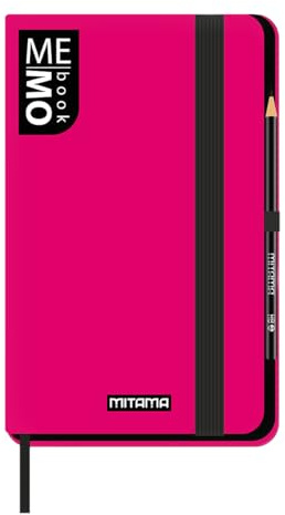 Mitama Bloc - Cuaderno grande fucsia – Memo Book – Cuaderno de notas – Tapa Soft Touch – Bolsillo interior + lápiz incluido – Hojas a rayas – 13 x 21 cm