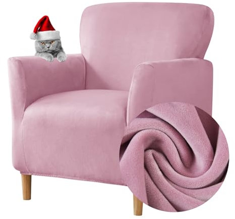 Highdi Stretch Sesselbezug Elastischer Samt Sofaüberzug Clubsessel Bezug, Weicher Sesselschoner mit Armlehne Sitzbezug Für Sessel Mit Armlehne Hussen (Rosa)