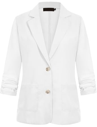 Womens 3/4 Ruched Sleeve Cotton Linen Blazer Lightweight Outerwear Jackets | Womens 3/4 Ruched Sleeve Cotton Linen Blazer Lightweight Summer Outerwear Elegant Jackets Suits with Buttons Pockets