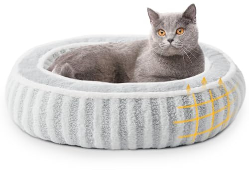 Small Dog Beds for Small Dogs, Washable Cat Beds for Indoor Cats with Anti-Slip Bottom, Supportive Soft Calming Sleeping Pet Bed for Puppy and Kitten, 21 inches, White