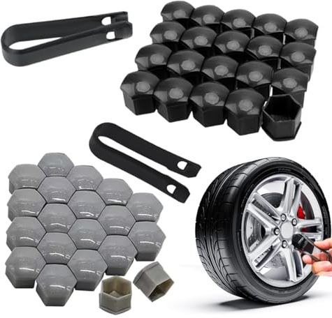 JYNVO 40pcs Universal 17mm Tapa de Tornillo de Rueda con 2 Clips, Tuerca de Rueda Acanalada de Plástico, Tapa de Tornillo Antirrobo con Kit de Herramienta de Extracción para Coches