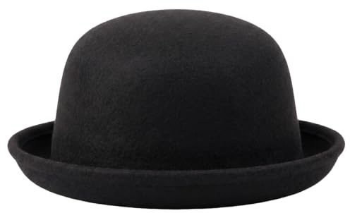 Chapeau melon Derby noir vintage à bord roulé pour homme et femme 56-58 cm
