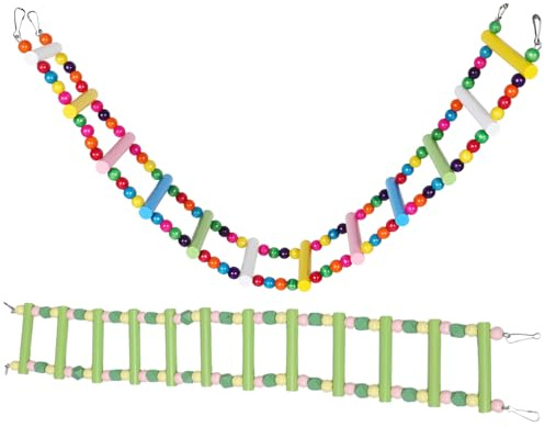 UKCOCO 2 Pièces Échelle Escalade pour Perroquets Interactif Suspendu pour Cage Perchoir Sécurisé pour Perruches et Oiseaux Petits à Moyens Installation Facile et Entretien Simplifié