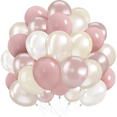Dammig rosa pärlvita ballonger, 60 st retro rosa beige ballonger med genomskinliga ballonger, födelsedagsdekoration för kvinnor, heliumballong för födelsedag förlovning baby shower prinsessa