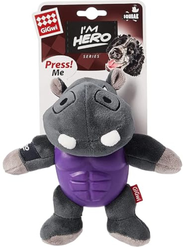 GiGwi I'm Hero TPR Armor flodhäst plysch hundleksak med pipare för tuffa tuggare