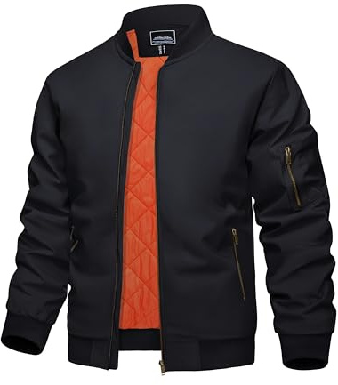KEFITEVD Hombres Primavera Otoño Chaquetas Bombardero 4 Bolsillos Chaqueta Cortavientos Motocicleta Chaquetas Béisbol,Negro,3XL