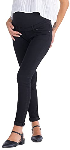 Milano - Jeans Premaman Donna Basic, Super Elasticizzato e Comodo, Pantaloni Skinny, Abbigliamento per Ogni Fase della Gravidanza (Nero, XXL)