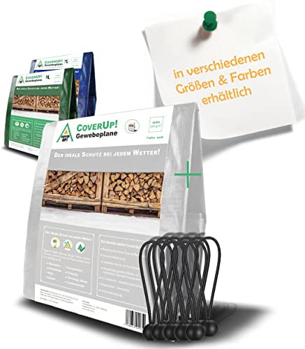 CoverUp! Telo impermeabile bianco 4 x 4 200 g/m² con 10 gomas di fissaggio e occhielli in alluminio – extra resistente UV e strappi – copertura premium