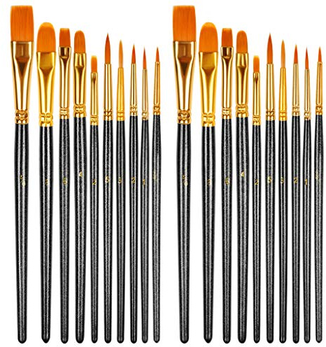 HTHL 20 PCS Paint Brushes Set - Nylon Hair Brush for Acrylic, Oil, Watercolor, Gouache & Face Painting - Professionals & Beginners (Black)