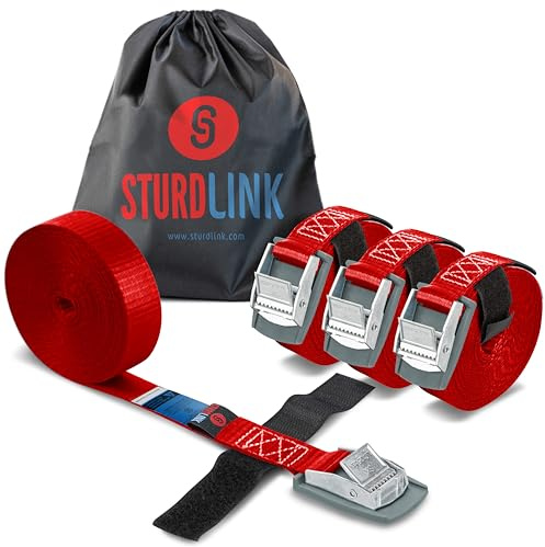 Sturdlink Set di 4 Piccole Cinghie di Fissaggio 25mm 250kg con Fibbia Metallo 3m, per Portapacchi Bici, Barre Portatutto, Bagagli Moto, Carrello, Canoa, Kayak, Surf, Portabici e Baule Auto, Rimorchi