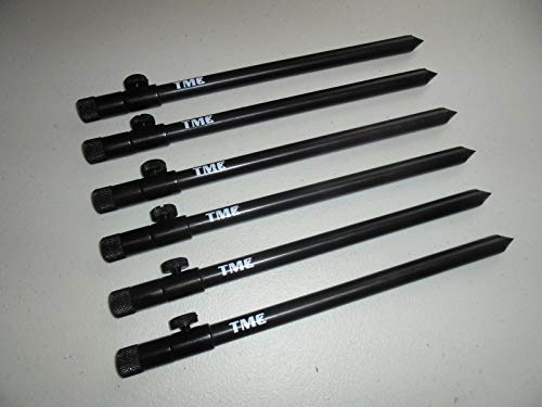 TMC 6 x bankpinnar i aluminium 25–45 cm. Stångstöd, surrstång, larm. 16 mm