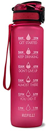 Borraccia da 1 litro, con marcatura temporale, senza BPA, senza BPA, riutilizzabile, per palestra, all'aperto e campeggio, con chiusura a scatto