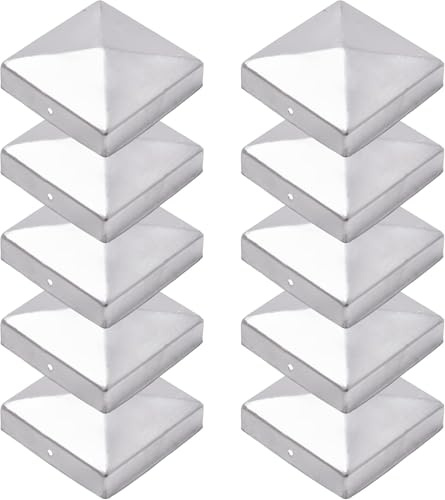 TRIBECCO® 10 Pfostenkappen 9x9 cm - 90x90 mm, Zaunpfosten Kappen für Holzpfosten, Abdeckkappen für Zaunpfosten, Zaunpfosten verzinkt, Pyramiden Form - Pfostenabdeckung 9x9, Zaunpfosten Metall 90x90 mm