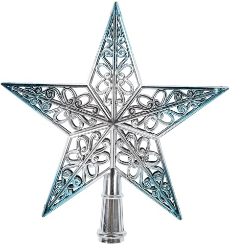 Generic Cimier de sapin de Noël creux, étoile scintillante à suspendre pour fête de Noël, décoration d'intérieur (bleu argenté)