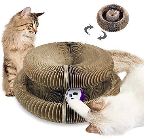 Magic Organ Cat Kratzbretter Katze, Interaktives Katzenspielzeug Selbstbeschäftigung mit Glockenball, Kratzpappe für Katzen Kratzbrett, Interaktives Spielzeug für Katzen (Faltbarer)