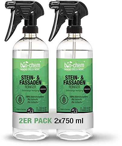 bio-chem - Detergente per pietra e facciate, 10 volte concentrato, extra forte – 2 x 750 ml – detergente per superfici esterne, detergente per pietre, detergente per impianti esterni, detergente per