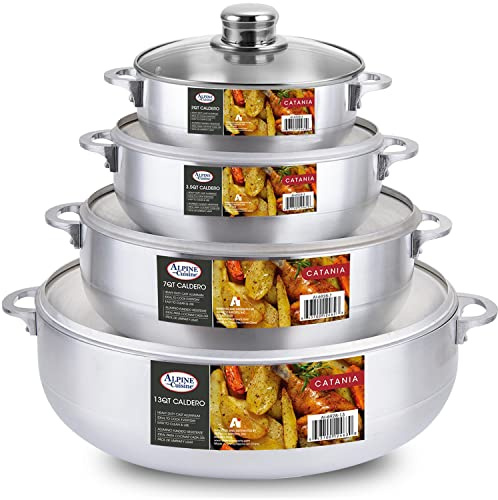 Alpine Cuisine Set di 8 pentole in alluminio Caldero con coperchio in vetro, per cottura in forno olandese di qualità commerciale