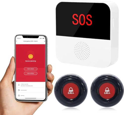 ChunHee Tuya Wifi Smart Wireless Caregiver Pager Call Button System Calling Alert for Elderly Patient Disabled Kids 2 Emergency Panic 1 Receiver(only Support 2.4GHz Wi-Fi), 1-2-black（plug In） (TY03)