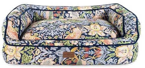 Rosewood x Morris & Co. Strawberry Thief Sofa Bed for Dogs, Large Dog Bed, Dark Blue, Thickly Padded, Non-Slip Base, Washable, Luxury William Morris Print
