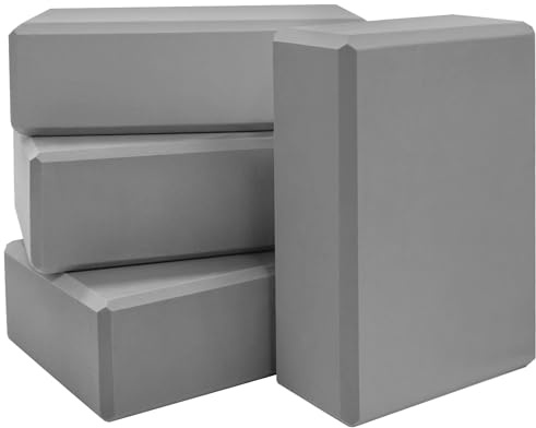 Yoga Blocks 4 Pack - Premium 3x6x9 EVA Foam Bricks for Pilates Workout, Stretching, Meditation | Non-slip and Lightweight Yoga Bricks for Flexibility, Balance, Spine Strength (Grey)