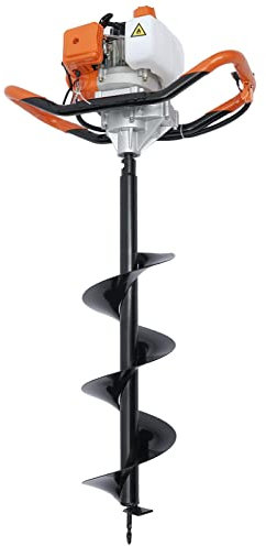 Ahoyadora Gasolina 52cc Motor Gasolina 2 Tiempos 6500-8500r/min Taladro de Jardin con 1 x Barra de extensión+3 x Taladros, Ahoyador de Gasolina para Flor Plantando árboles Arbustos