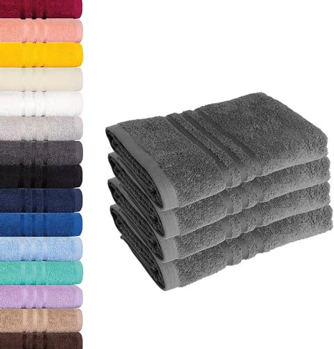 Lavea 4er-Set Frottier-Handtücher - 100% Baumwolle Oeko-TEX-Zertifiziert, saugstark und langlebig - 4 Handtücher (50x100 cm), Anthrazit