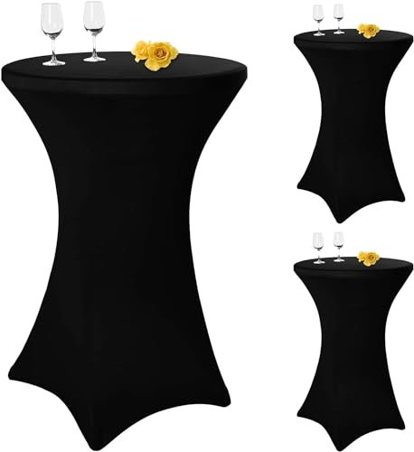 Pesonlook 3er-Set Stretch Stehtisch Husse für Bistrotisch Ø 70-75 cm Elegante,Verstärkung im Fußbereich,Stretch-Husse Schwarz Hussen für Stehtische und Bistrotische(70×110cm, Schwarz)