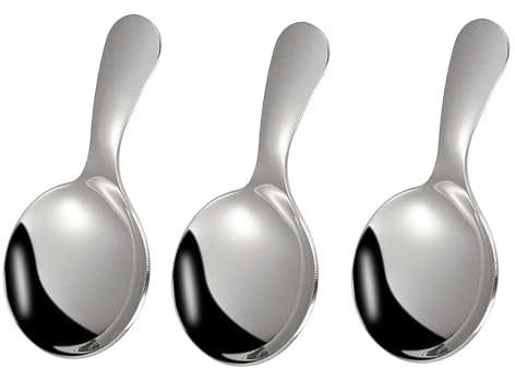 3 Pcs Stainless Steel Short Handle Spoons Mini Short Handle Spoon Condiment Tea Coffee Scoop Tea Coffee Scoop Sugar Spice Spoon for Kitchen (Round Spoon, 3)