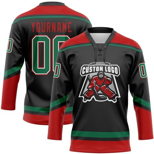 HGWOPGASD Personalisiertes Eishockeytrikot anpassbar mit Ihrem Namen/Nummer/Logo Langarm-Hockeytrikot Kleidung für Eishockey-Fans Männer Frauen Jugend A02