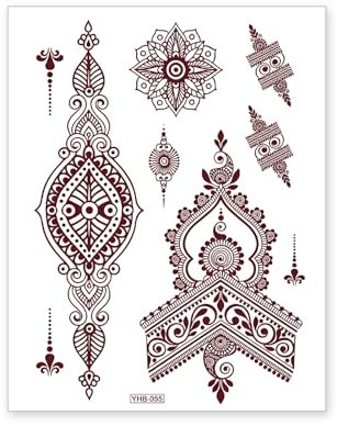 Kit de 9 Tatouages Temporaires Henné pour Femmes - Avec Gabarits Mains, Formule Henné Naturelle, Hypoallergénique & Durable