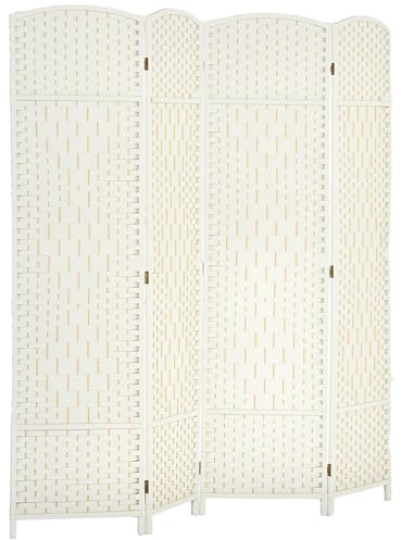 HOMCOM Paravento Interni in Legno, 4 Pannelli, 180 x 180 cm, Divisorio Pieghevole per Soggiorno, Camera da Letto, Casa, Bianco