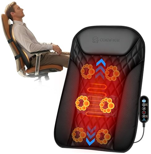 COMFIER Ultra-Slim Heated Back Massager for Chair,Deep Tissue Shiatsu Back Massager with Heat,Up–Down Moving 10 Massage Nodes,Upper/Lower/Full Back Relief,Mother‘s Day Gifts for Mom