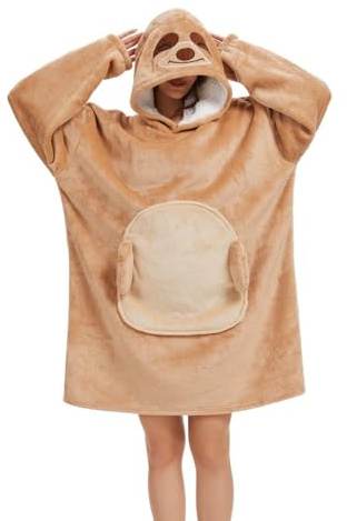 chuangminghangqi Coperta da indossare con maniche e cappuccio invernale Comfy e calda coperta per divano unisex con animali di grandi dimensioni, maglione da donna divertente con cappuccio gigante