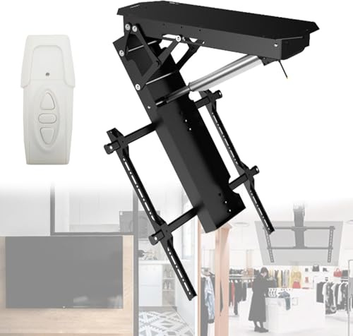 Electric Ceiling TV Mount for 32-65 Inch Screens, Motorized Flip Down Pitched Roof Mount with 0-75° Angle Adjustment for Flat Monitors on Slanted Ceilings
