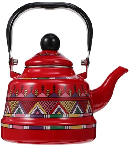Stovetop Kettles Whistling Red Enamel Teapot TeaEnameled Teakettle with Ergonomic Metal Handle Hot Water Kettle (Red b)
