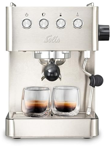Solis Barista Gran Gusto Espressomaschine, Kaffeemaschine mit abnehmbaren Wassertank, Halbautomatische Siebträgermaschine mit 58 mm Profi-Siebhalter, Heißwasser- und Dampffunktion, Edelstahl, silber