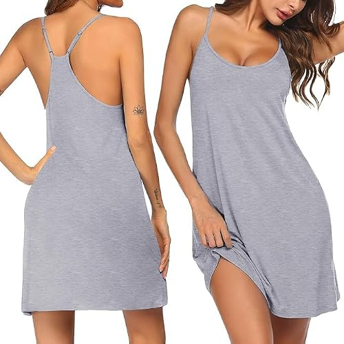 Ekouaer Nighties for Women Bamboo Summer Nightdresses Soft Nightwear | Racerback Sleeveless Ladies Nightgown, Spaghetti Strap Sexy Nightshirts, Breathable Lightweight, Sleep & Lounge