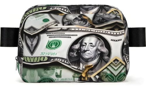 Sac banane imperméable à motif de billets de banque pour homme et femme, sac banane réglable pour voyage, sac à bandoulière léger pour la course à pied, la salle de sport