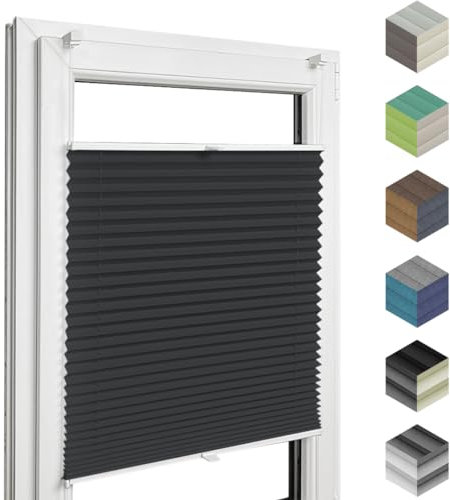Home-Vision® Premium Plissee Faltrollo ohne Bohren mit Klemmfix (Schwarz, B60cm x H100cm) Modern Klemmträger, Verdunklung, Blickdicht Sonnenschutz Jalousie für Fenster & Tür