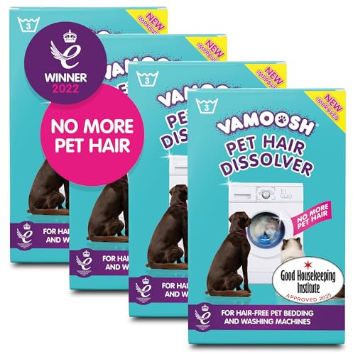 Vamoosh Pet Hair Dissolver - Pet Hair Remover for Washing Machines, 12x100g, Removes Odour Dissolves Dog, Cat, Horse, Animal Fur, Cleans Bedding in Washing Machine, Easy to Use, Up to 12 Washes
