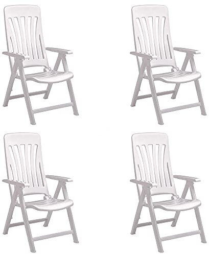 GARBAR BLANES Set 4 Silla con Brazos Multiposiciones Exterior | jardín, terraza, balcón, Playa, Piscina, Picnic, Camping, Catering | diseño, Ligero, Plegable, reclinable | Blanco