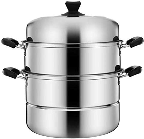 Cabilock 3Layer Stainless Steel Steam Pot with Lid for Cooking Soup and Steaming Food for Gas Electric Grill Stove 28cm